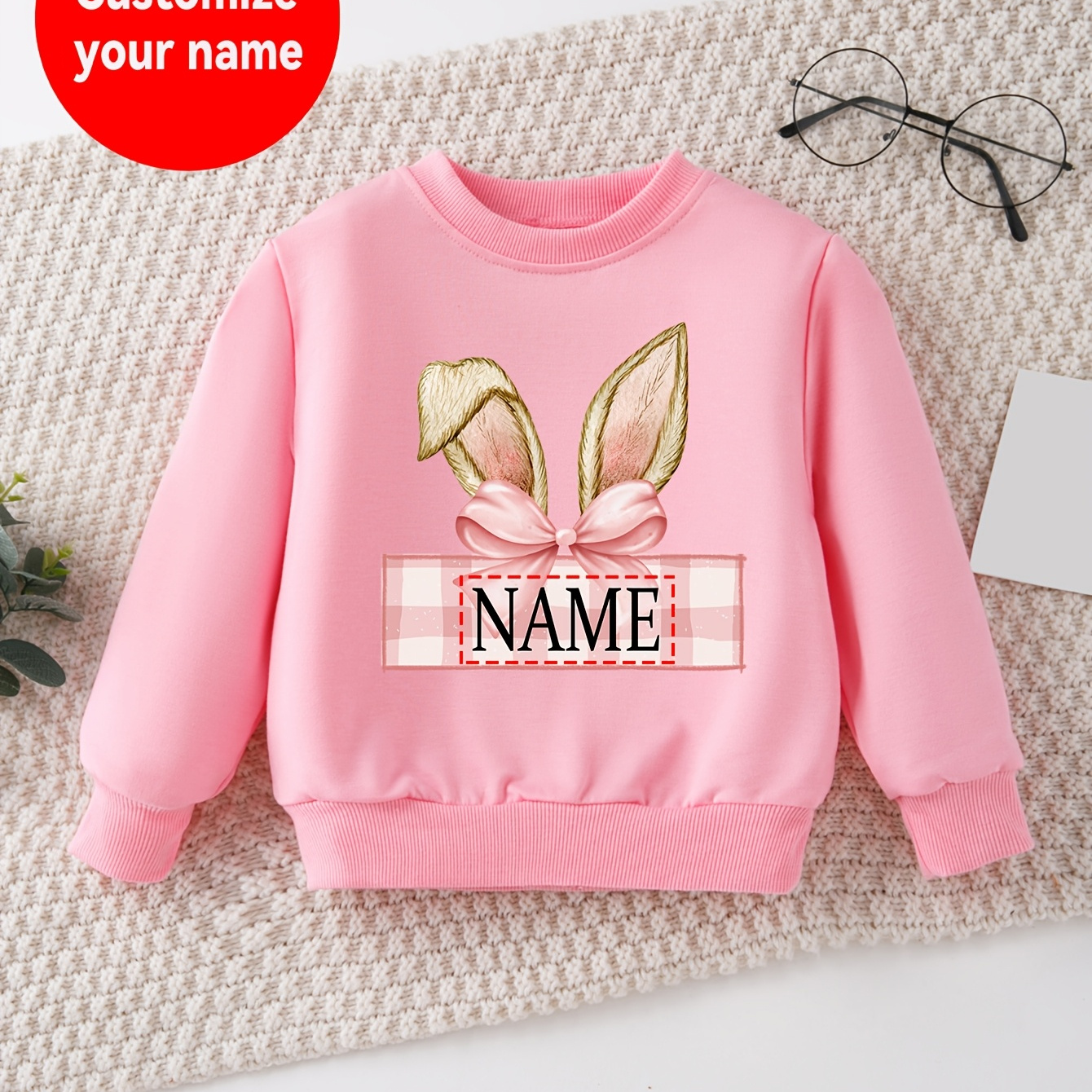 

Rooben Customized Easter Girls' Hoodie - Casual Crew Neck Long Sleeve Top With Knot & Rabbit , Slight Stretch Knit Fabric, Polyester 77%, Viscose 20%, Elastane 3%, Regular Fit For Fall/winter