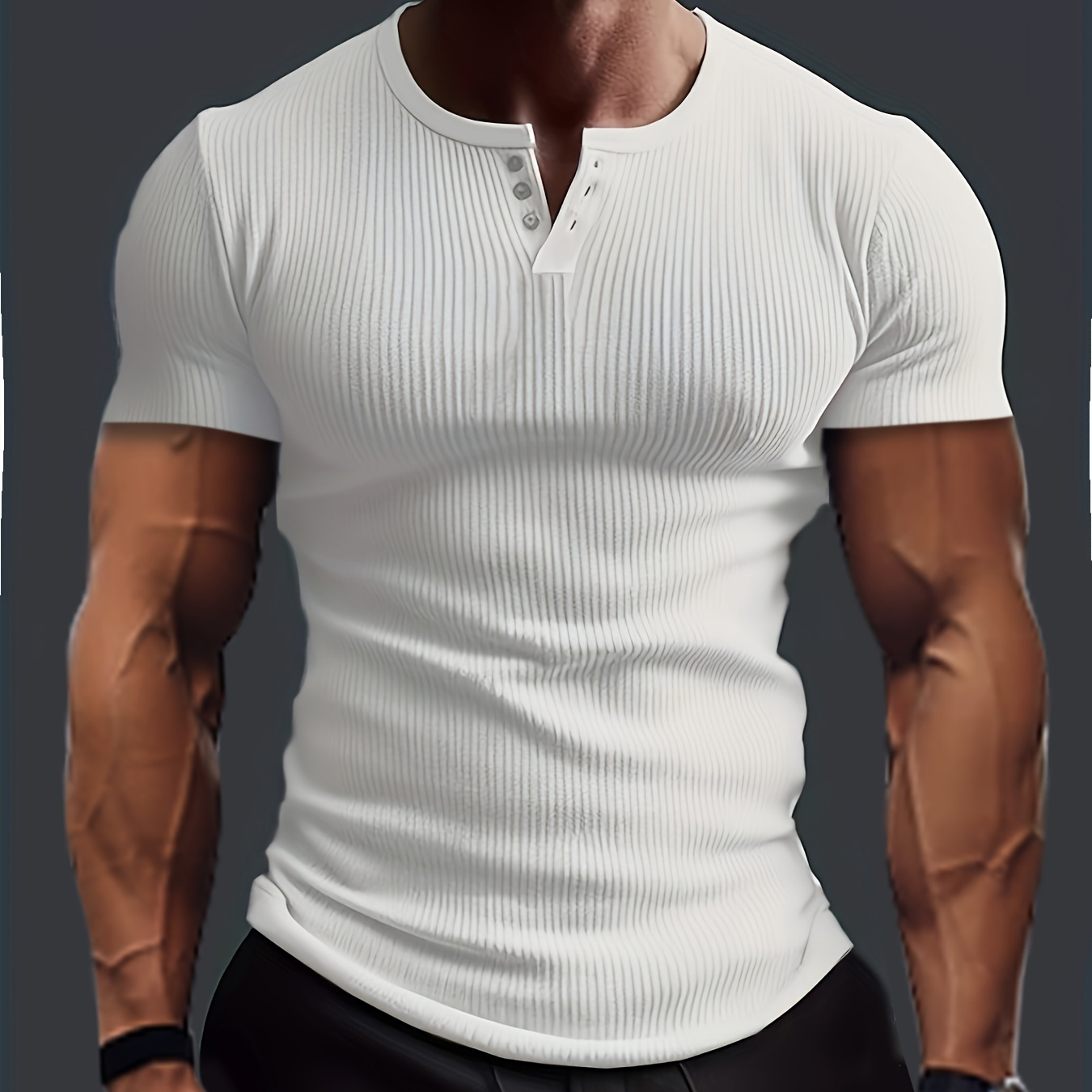

Men's Casual Stretch Round Neck 3 Button Short Sleeve Henley Shirt For Spring Summer
