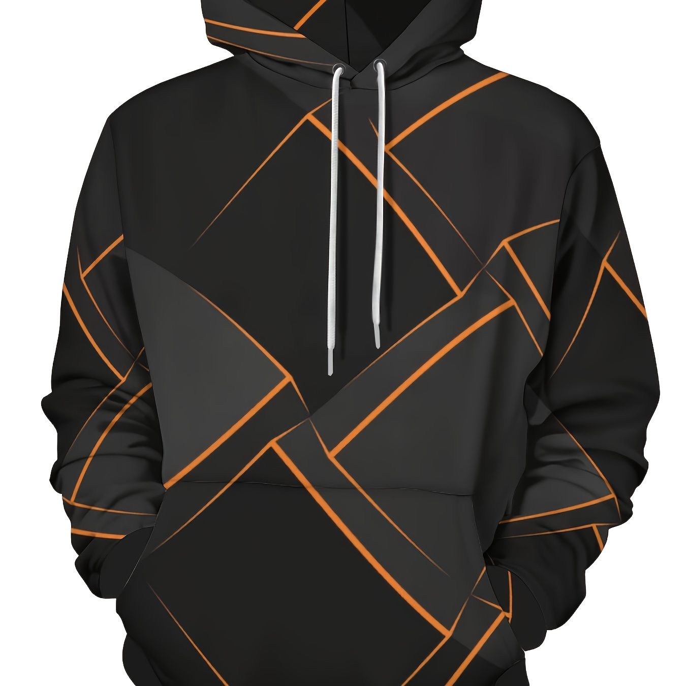 

Men's Plus Size Fashion Hoodie, Casual Polyester 100% Knit Fabric With Medium Stretch, Print Geometric Pattern, Regular Fit Hooded Sweatshirt, Sweater Hoodie, Plus Size