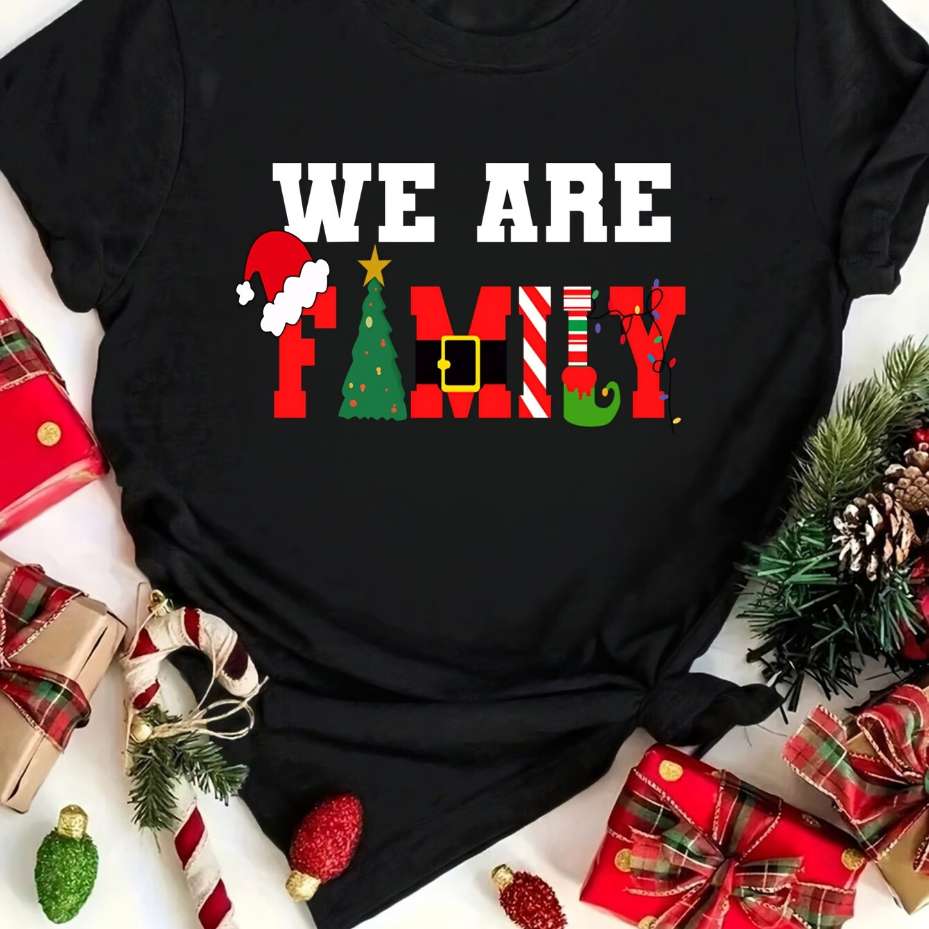

A , Christmas Matching , Family Christmas T-shirt - Couples Outfit Christmas T-shirt Women's T-shirt Christmas Top, 100% Cotton Short Sleeve