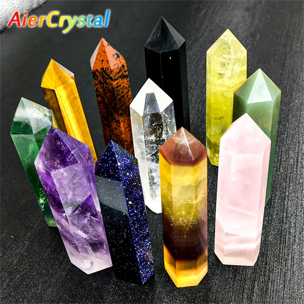 1pc Natural Crystals Point Wand - Rose Quartz Amethyst Column Chakra - Perfect for Home Decoration & Crafts!