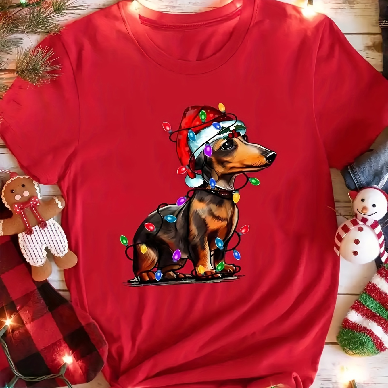 

1pc Christmas T-, Red Round Tee, Polyester , Graphic, Plus Size