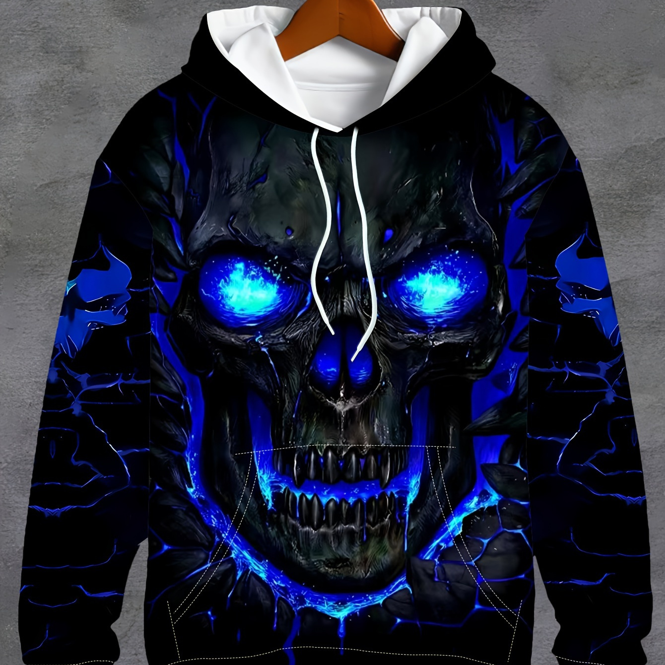 

1pc Men's 3d Skull Print Long Sleeve Casual Hoodie, Fashion Pullover Sweatshirt, Polyester Knit, Regular Fit, With Drawstring Pocket, For Autumn/