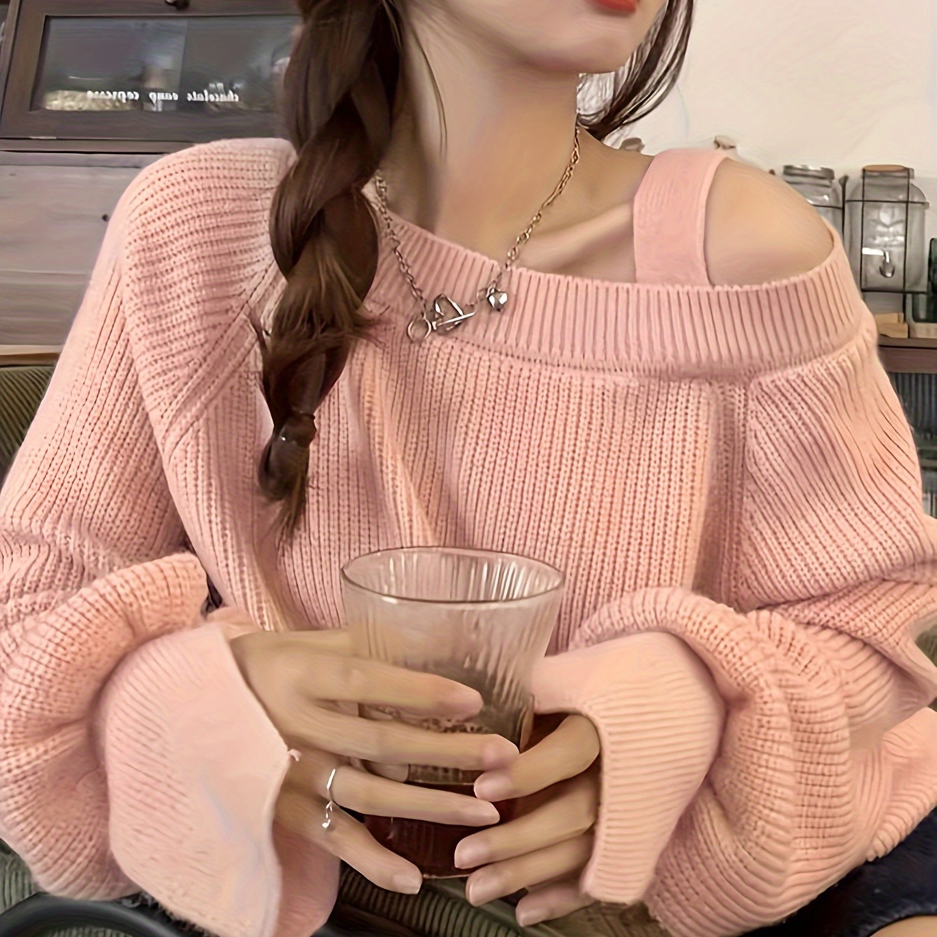 

Chic Pink Cold Shoulder Sweater For Women - Cozy Long Sleeve Knit, Casual Autumn & Winter Pullover, Machine Washable, Viscose/polyester , Autumn Fashion|relaxed | Texture