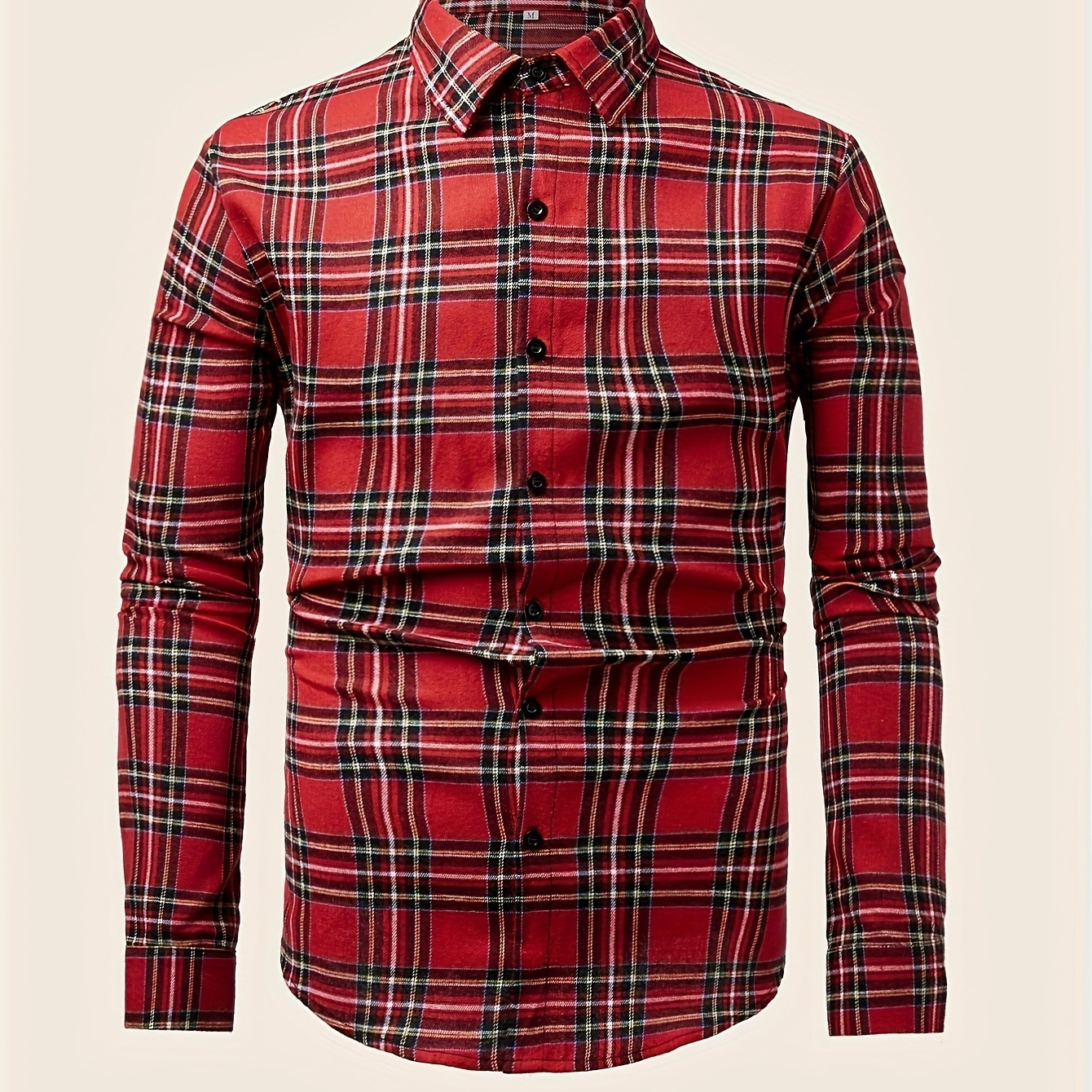 

Men's 100% Cotton Plaid Long Sleeve Lapel Shirt For Spring And Fall, Classic Casual Comfy Shirt As Gift