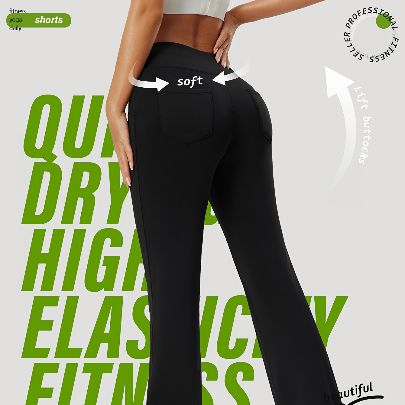 

High-waist Butt-lifting Flare Yoga Pants For Women - Slimming, Stretchy, Solid With Pockets, Ideal For Running & Casual Wear