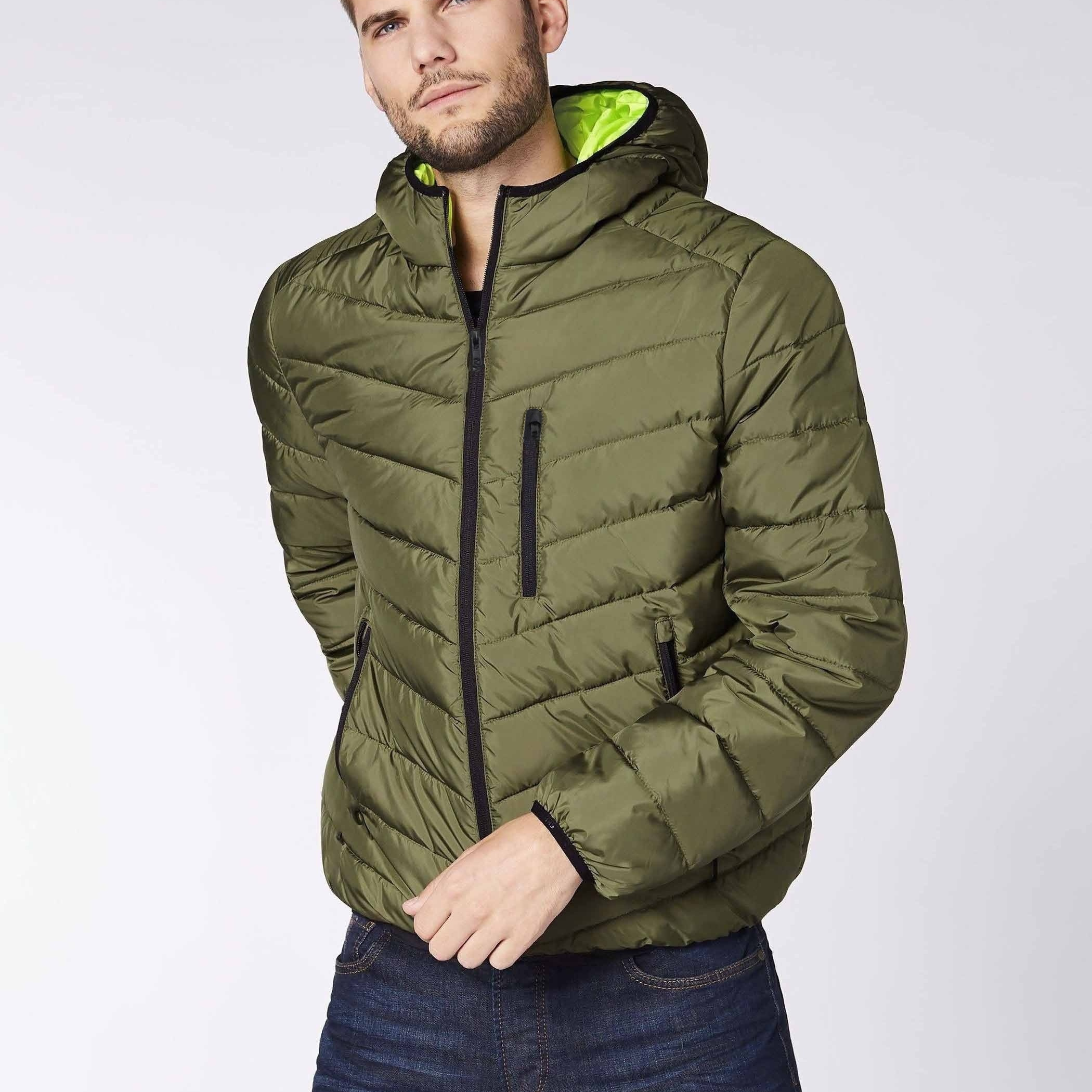 

Men's Plus Size Solid Chevron Hooded Quilted Jacket For Winter, Regular Lighweight Padded Outwear For Big & Tall Males, Men's Clothing Winter Coat Vest For Hunting Hiking Camping Fishing