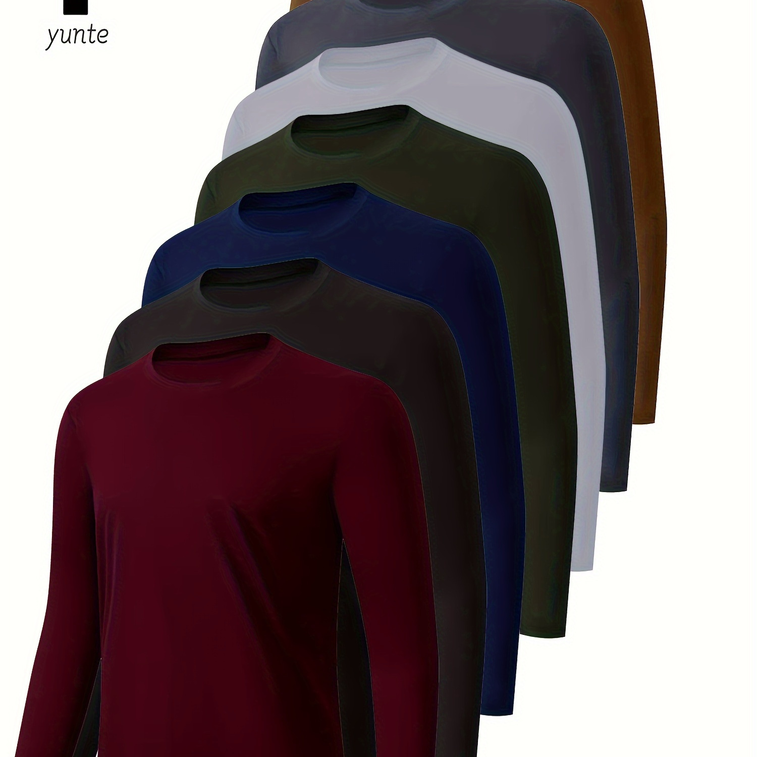 

7pcs Men's Quick-dry Athletic Long Sleeve Tops - Crew Neck, Moisture-wicking Shirts In Burgundy, Black, Navy, Army Green, White, Gray, Khaki For Gym & Outdoor Activities