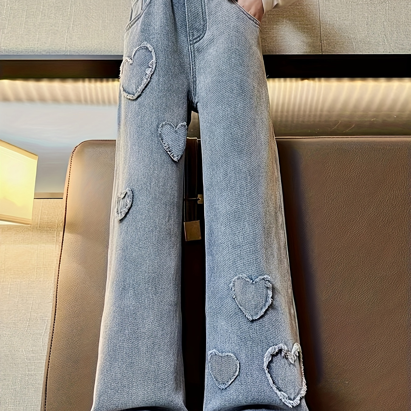 Autumn Girls Heart Jeans Elastic High Waist Denim With Wide Leg And Ripped  Details Straight Trousers For Teenage Girls Style 231019 From Xianstore07,  $9.56
