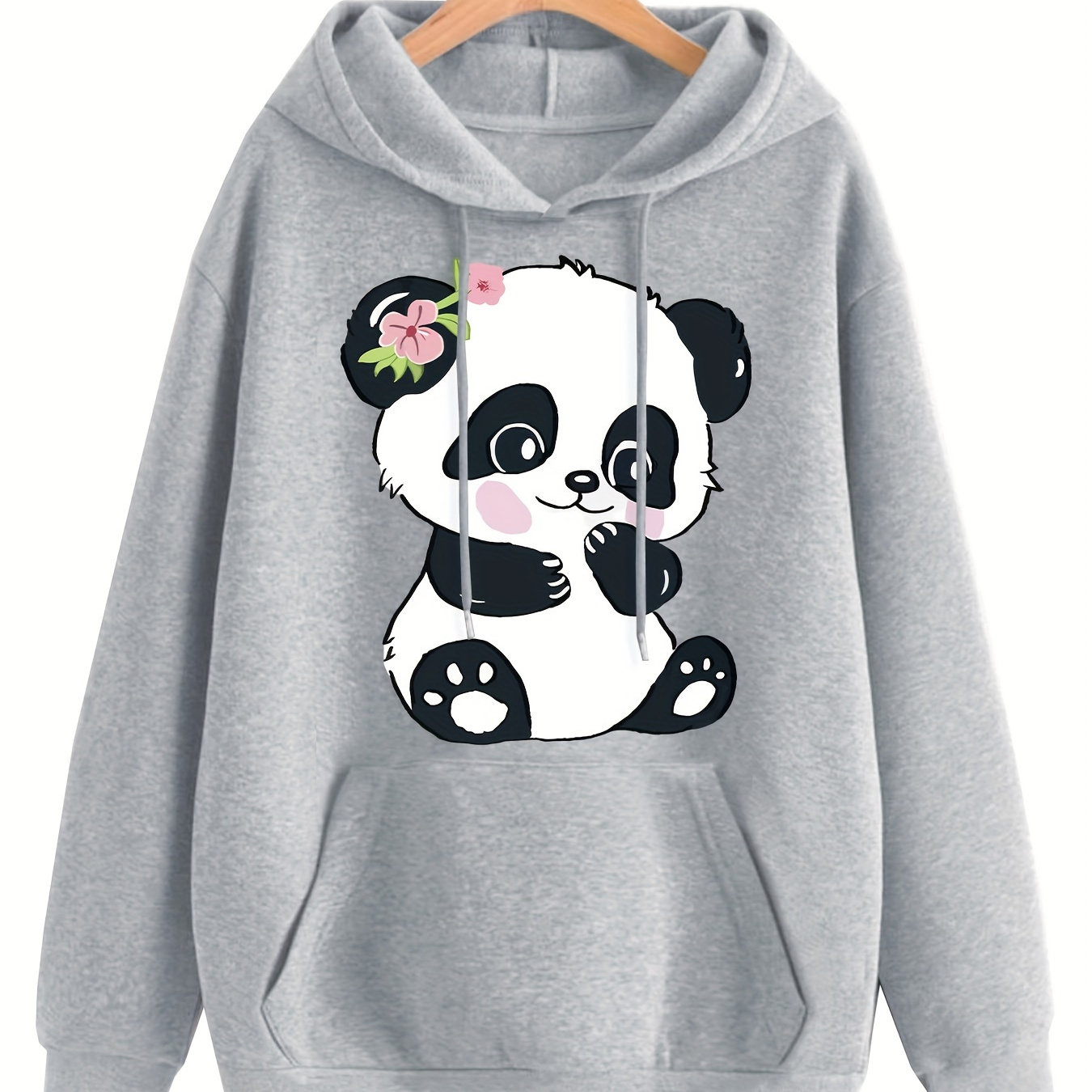 

Cartoon Panda Print Hooded Sweatshirt, Long Sleeves With Pocket Drawstring Sweatshirt, Women's Clothing
