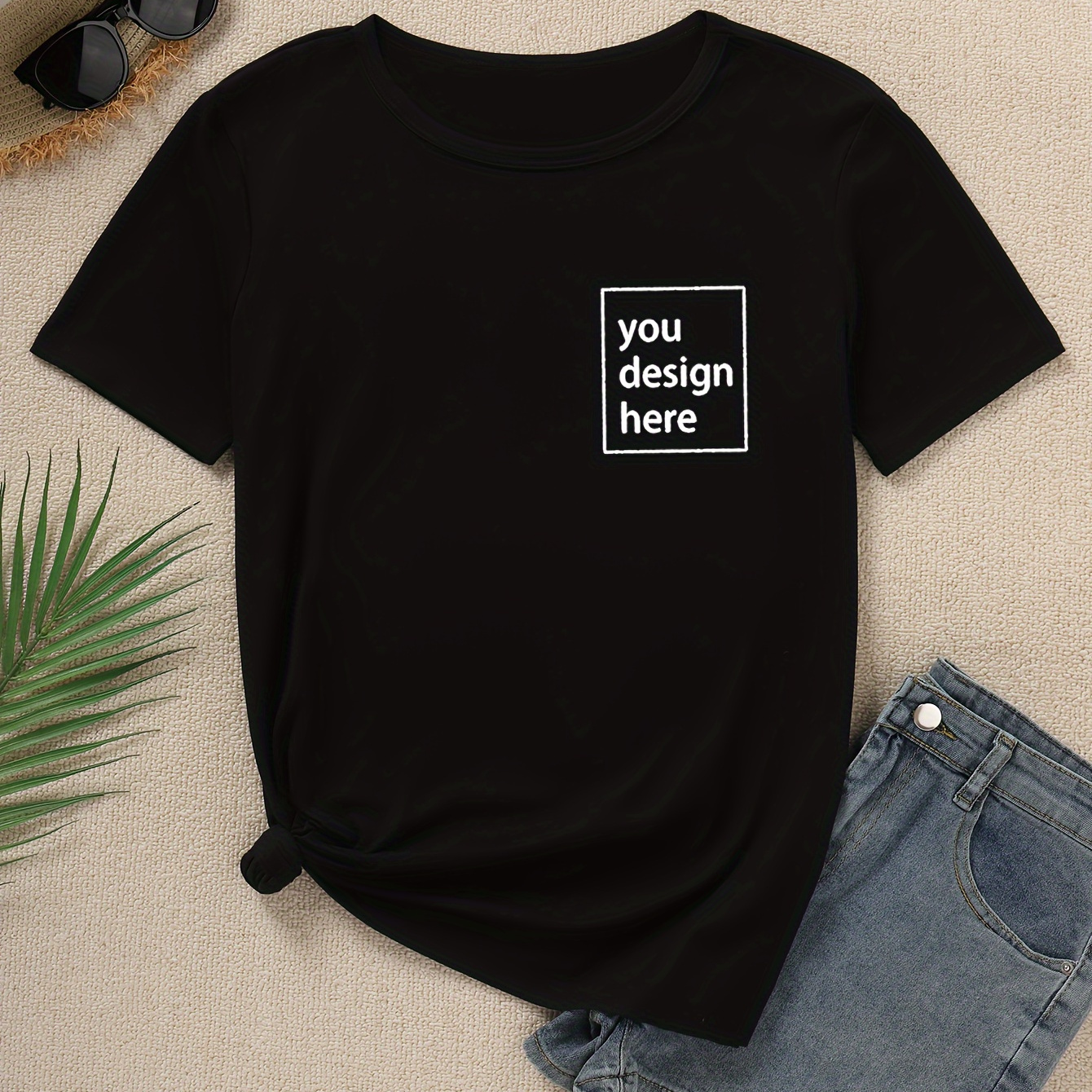 

Customized Graphic Print Casual T-shirt, Crew Neck Short Sleeve Top For Spring & Summer, Women's Clothing