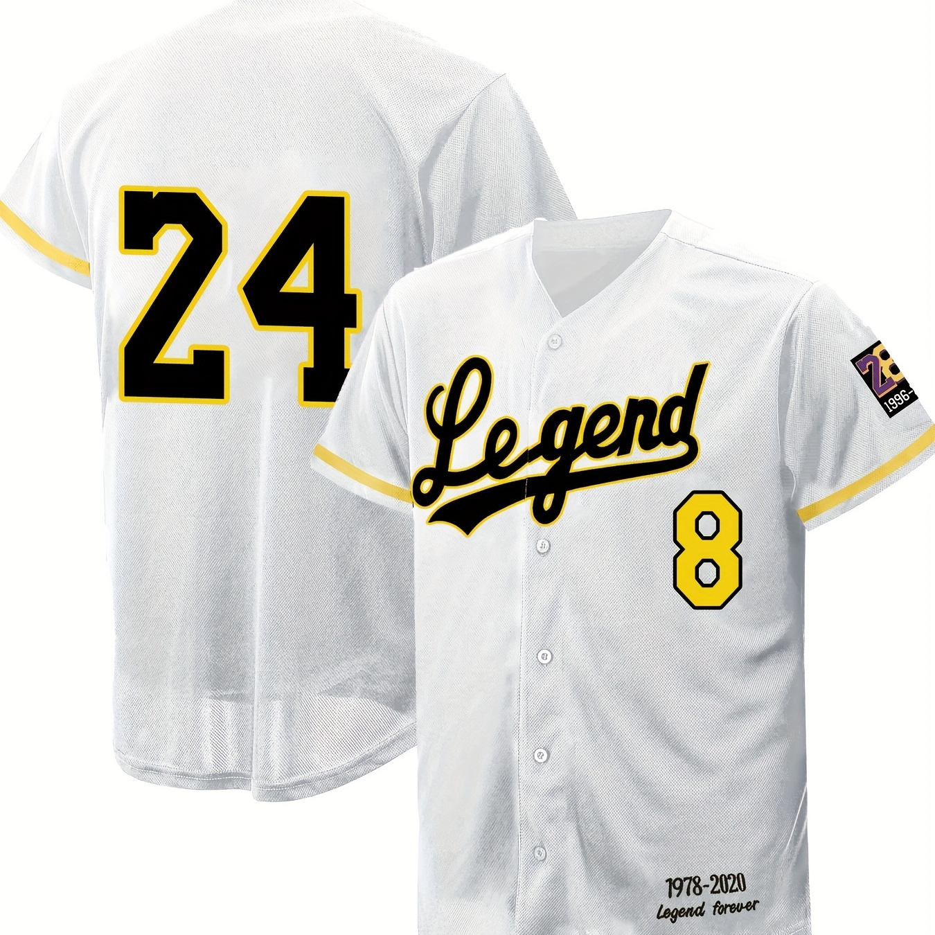 Men's #8 24 Legend Baseball Jersey, Classic Design Button Up Short Sleeve Baseball Shirt for Training Competition,Temu