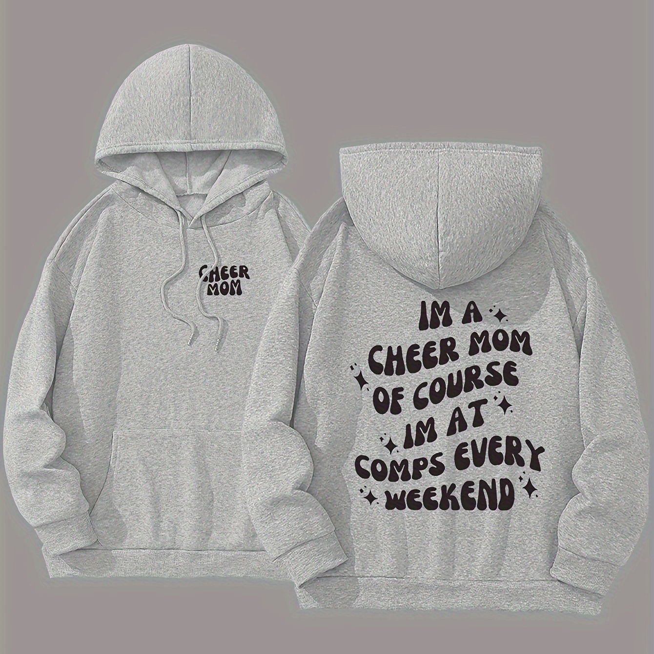 

Cheer Mom Hoodie - Casual Knit Fabric Sweatshirt With Hood, Alphabet Print, Soft Polyester, Long Sleeve, Pocket Detail, Stretch Fit For All Seasons