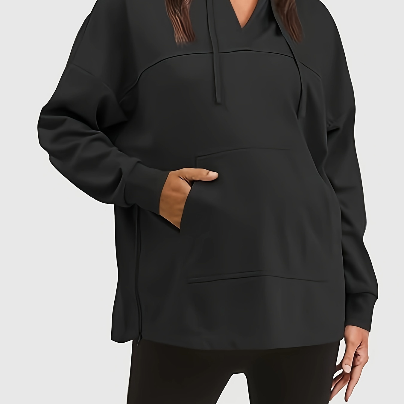 

Women's V Neck Maternity Hoodies Zipper Nursing Tunic Tops With Kangaroo Pocket