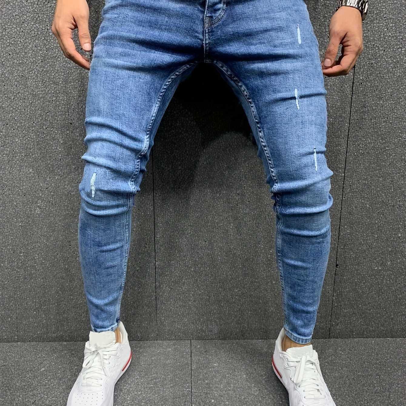 

Men's Slim Fit Denim Jeans, Stylish Slightly Stretch Jeans With Ripped Design, Durable Casual Pants For All Seasons, Basic Style