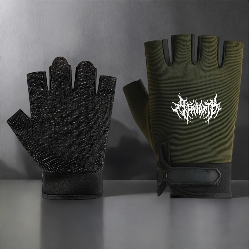 TEMU 1pair Black Outdoor Gloves - Gloves With Extreme Font Designideal For Outdoor Activities Like Hikingcycling - Unisex Gloves For Cold Weather