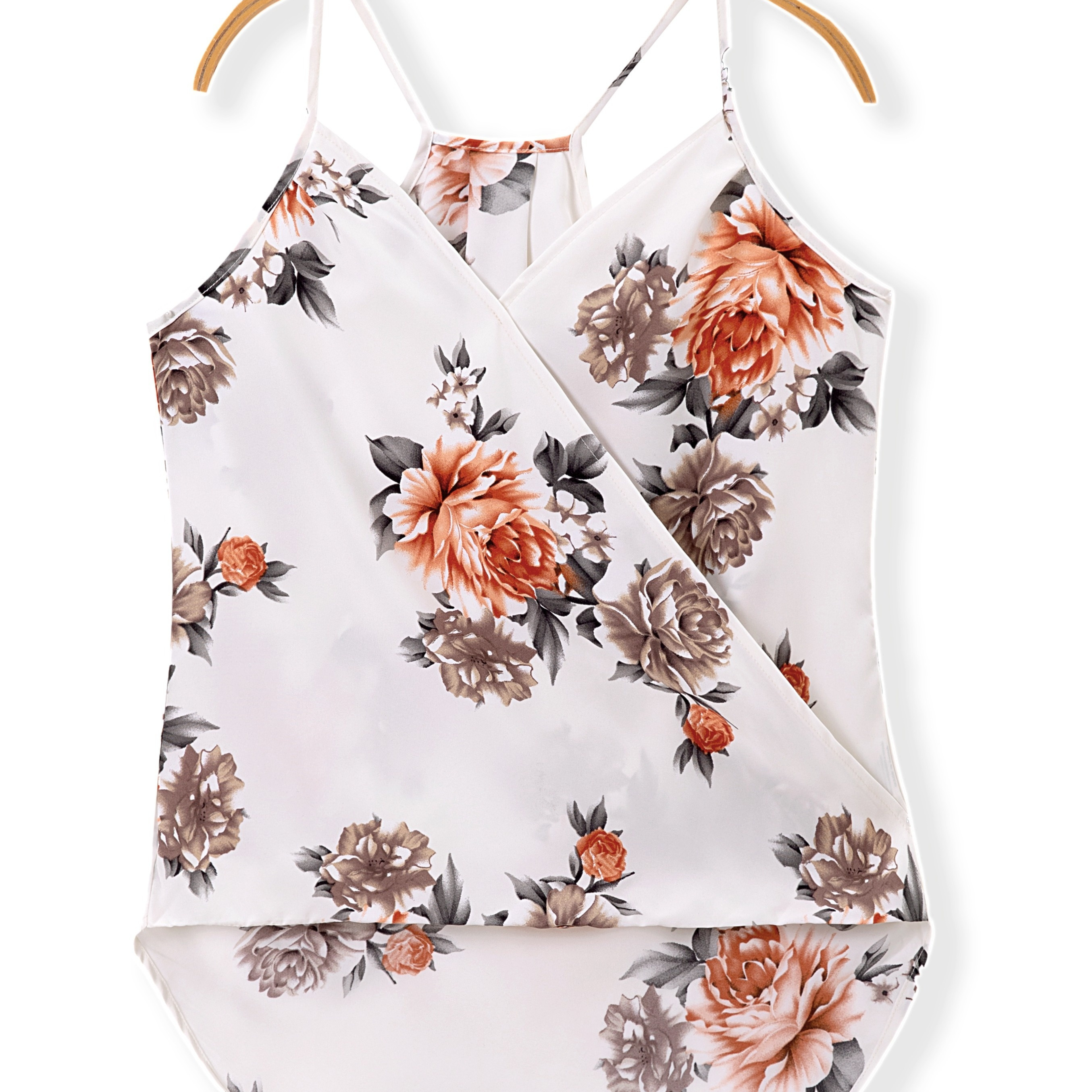 

Floral Print Surplice Neck Cami Top, Elegant Spaghetti Strap Top For Spring & Summer, Women's Clothing