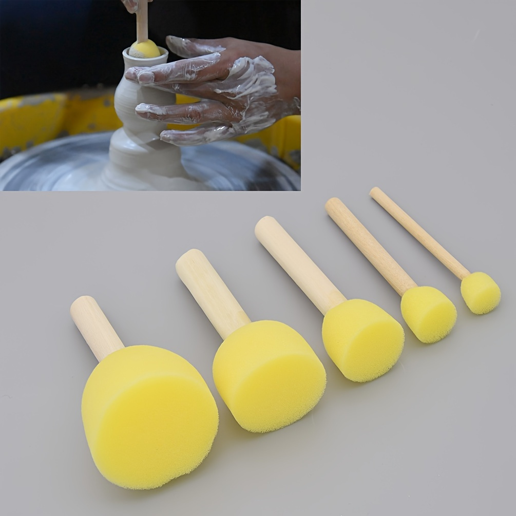 

5pcs Wooden Handle Sponge Rod Set Of Water Absorbing Clay Sculpture Bloom Diy Handmade Pottery Arts Tools Accessory