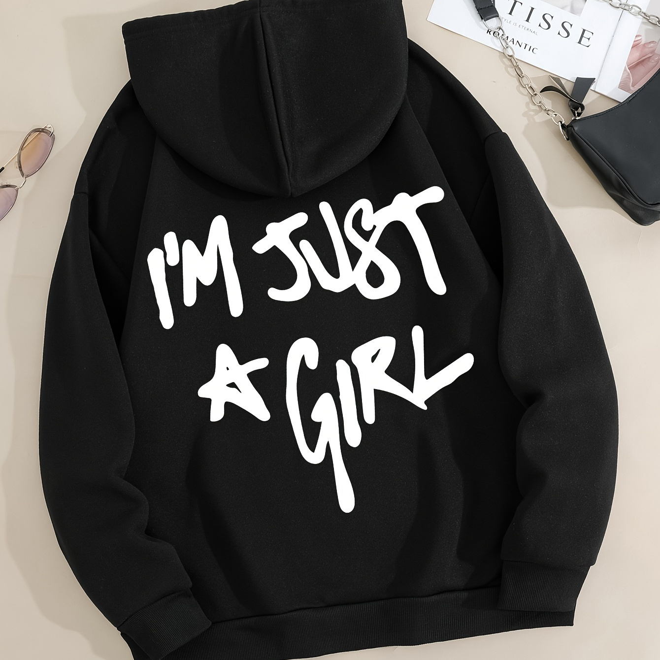 

Cozy Letter Print Hoodie For Women - Casual Drawstring Pullover With Pockets, Fall & Winter