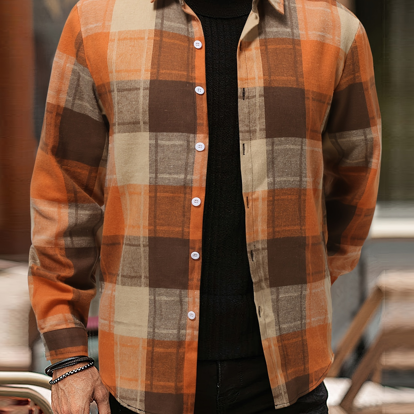 

Plus Size Casual Plaid Shirt, Button Down Long Sleeve Collared Flannel Shirt Tops For Casual Everyday, Men's Clothing