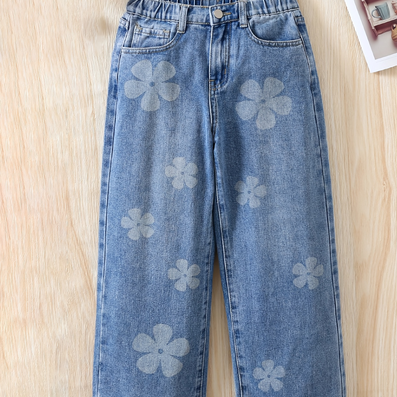 Kids Girls Fashionable Denim Trousers Cotton Pants Pocket Casual