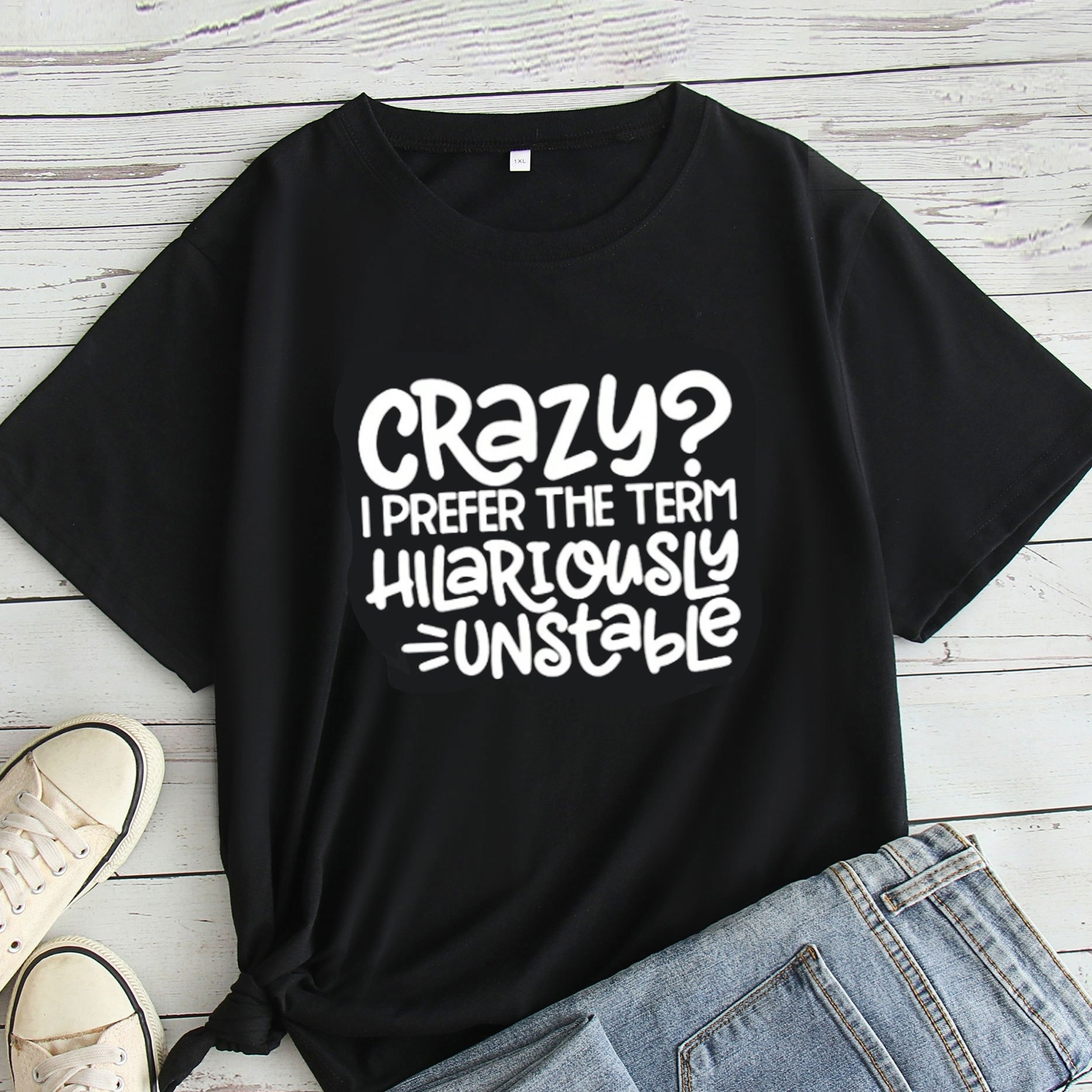 

Plus Size Crazy Print T-shirt, Casual Short Sleeve Crew Neck Top For Spring & Summer, Women's Plus Size Clothing