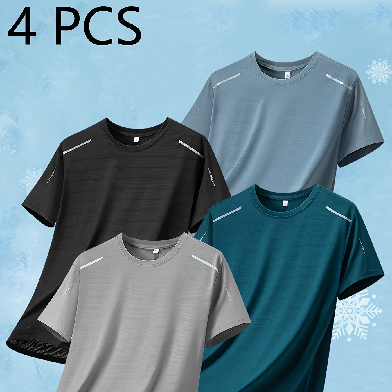 TEMU 4pcs Breathable Quick Dry T-shirt, Men's Comfy Short Sleeve Tee, Men's Clothing For Summer Outdoors