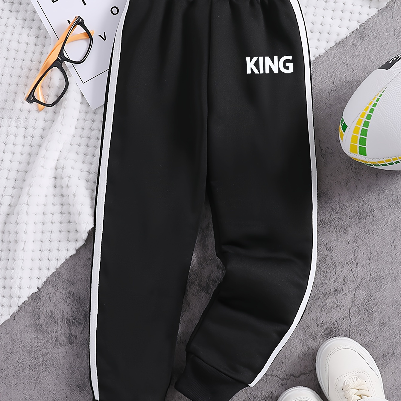 

Kid's King Print Casual Sweatpants, Elastic Waist Jogger Pants, Boy's Clothes For Spring Fall Winter, As Gift