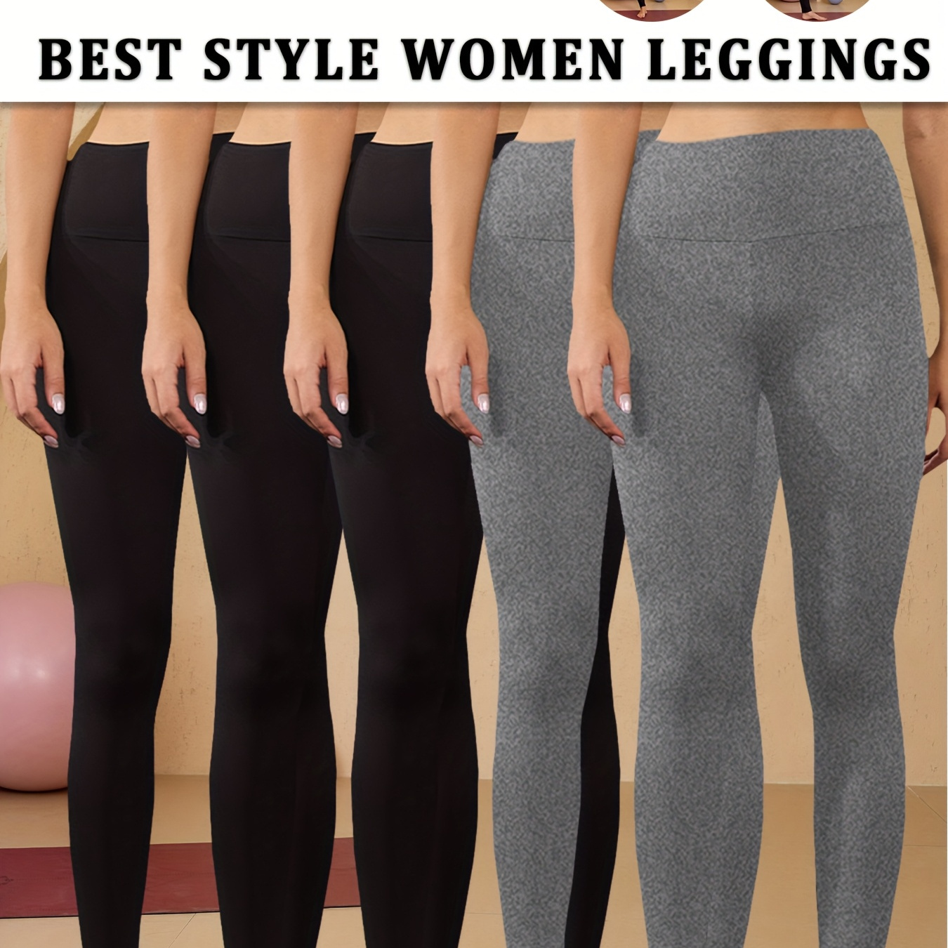 

5pcs High Waisted Tummy Control Leggings For Women, Super Soft No-see-through Yoga And Running Pants, Stretch Polyester Spandex , Machine Washable