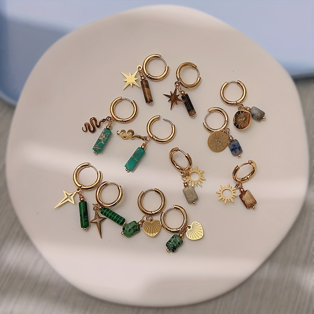 

Natural Irregular Stone Pendant Boho Elegant Dangle Earrings Stainless Steel 18k Gold Plated Jewelry Trendy Gift