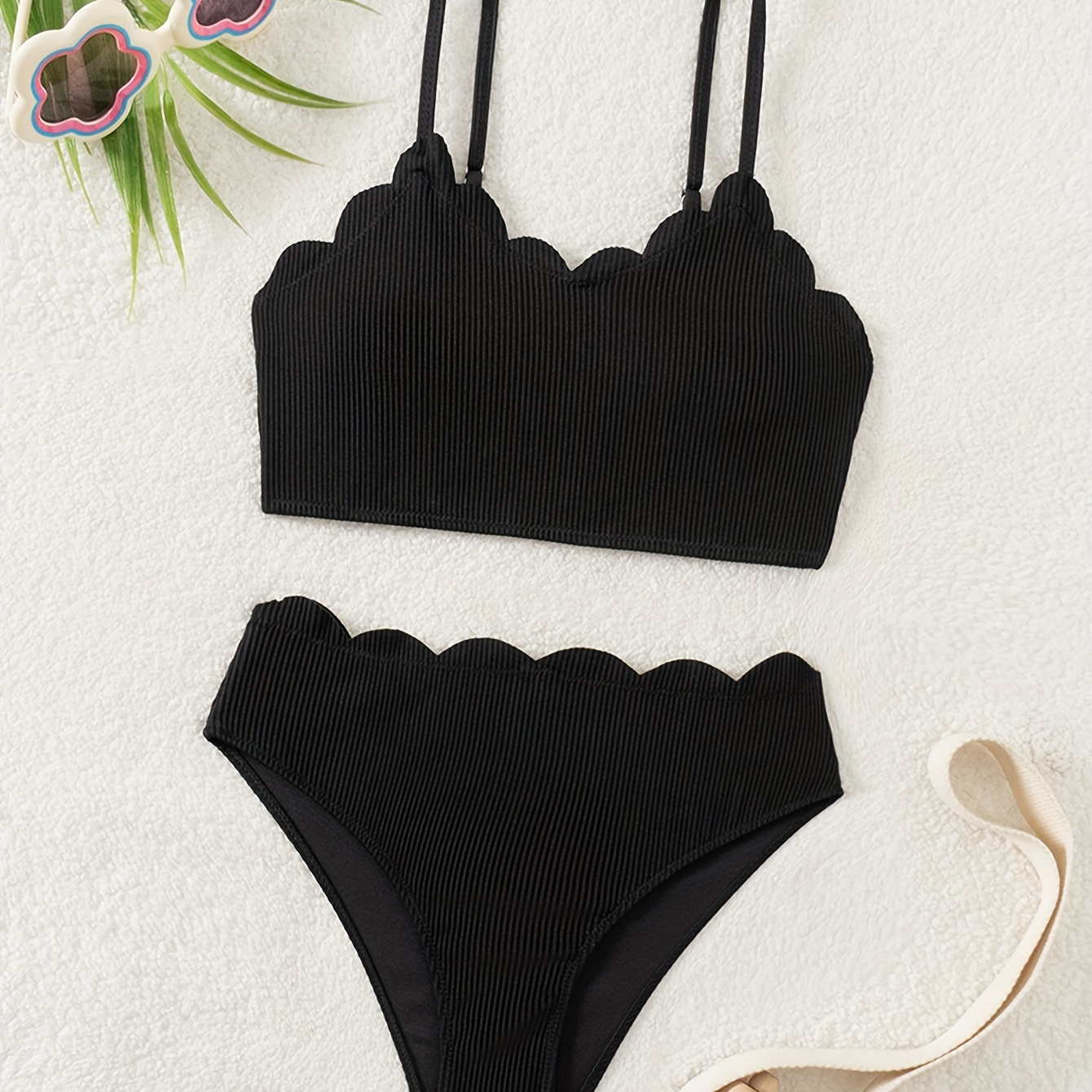 

Girls 2-piece Scallop Edges Bikini Set Elegant Style Swim Top + Bottom Swimsuit, Swimming Pool Beach Holiday Girls Swimwear