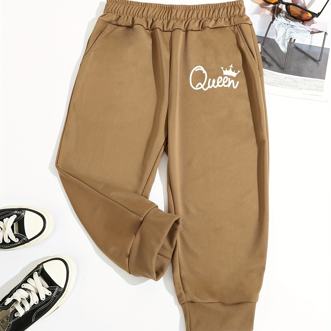 

Queen Print Capris Pants, Casual Elastic Waist Pocket Pants For Summer, Women's Clothing