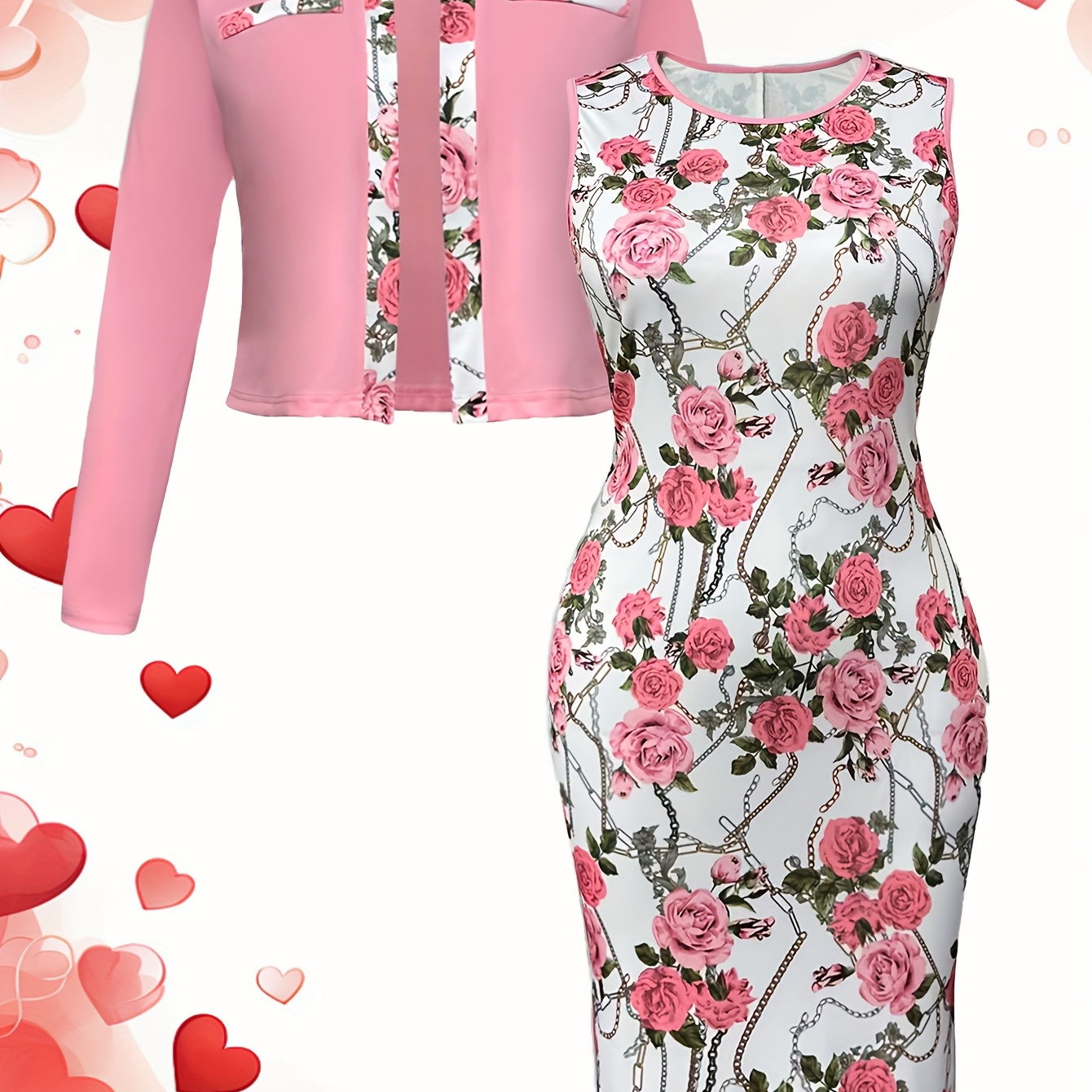 

Ensemble Robe à Imprimé Floral Élégant pour Femme, Grande Taille, Col Rond, Polyester et Élasthanne, Lavable en Machine, Taille Élargie, Ensemble Pièces