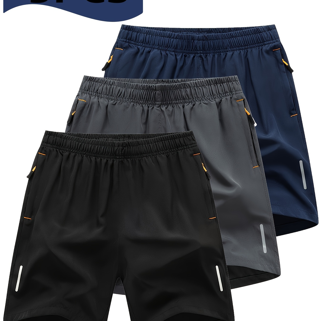 

[3pcs Men's ] 3pcs Men' Polyester Shorts, Breathable, Lightweight, Wrinkle-resistant, Slight Stretch, With Drawstring, For Sports And Casual Wear, , Daily & Weekend, Training, Hiking, And Golf