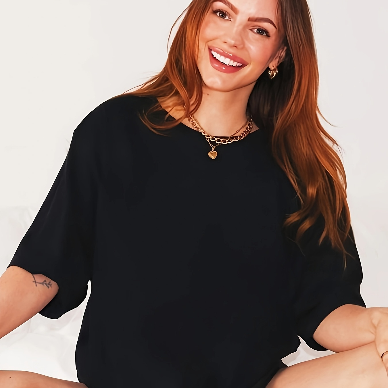 T-shirt Ample Femme Manches Longues - Blouse Chic En Mousseline - Haut Fluide Noir Pour Automne/hiver - Uwdiohq