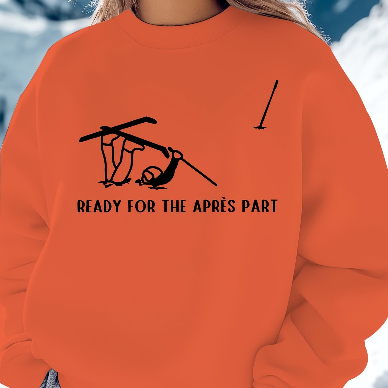 

pour l'Après-Ski" Sweatshirt à Col Rond pour Femme sur le Thème du Ski - Polyester Confortable, Lavable en Machine, pour /Hiver