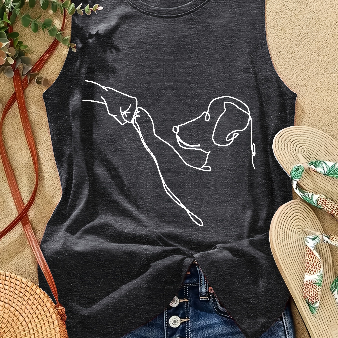 

Dog Graphic Print Tank Top, Sleeveless Casual Top For Summer & Spring, Women's Clothing