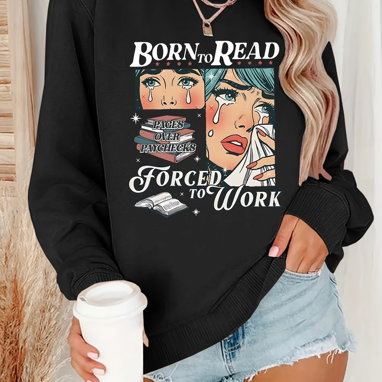 

Figure Print Sweatshirt, Long Sleeve Crew Neck Casual Sweatshirt For Winter & Fall, Women's Clothing