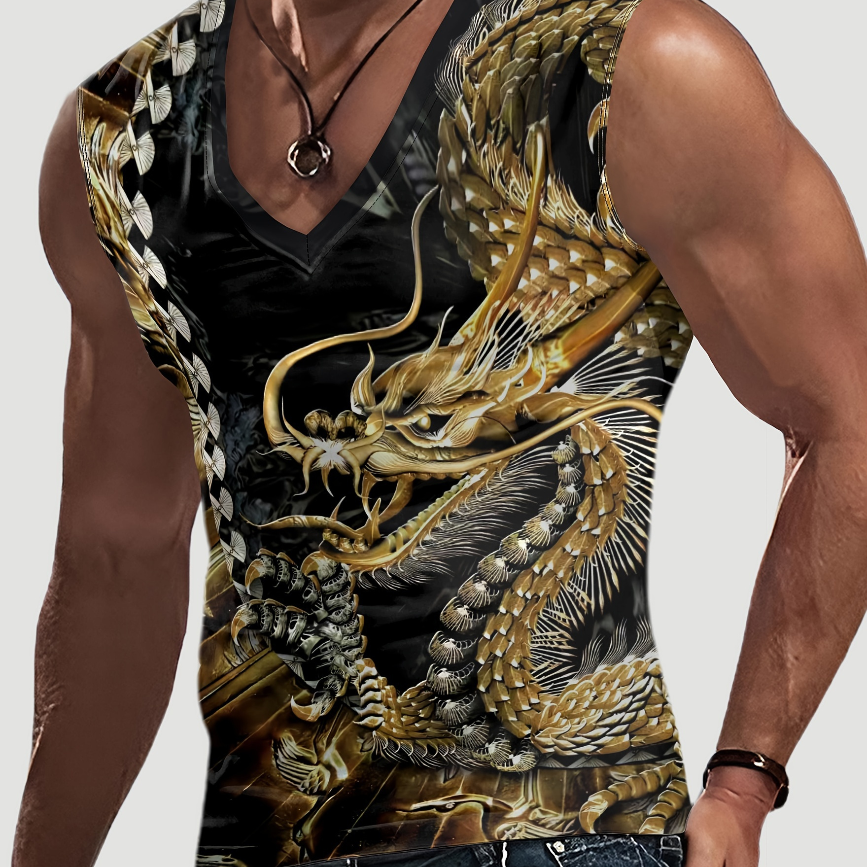 

Golden Dragon 3d Digital Print Men's Novelty Breathable Sleeveless Crew Neck Tank Top For Summer Outdoor