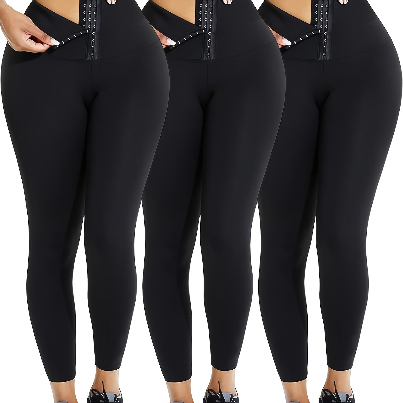 

3 Pcs Double Breasted Shaping Waist Butt Lifting Slim Women's High Waist Training Sports Bottoming Leggings. Tummy Control,