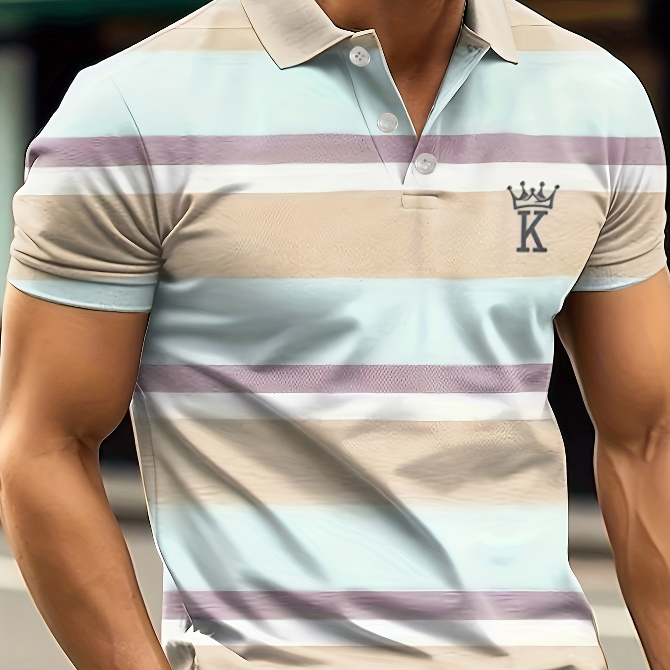 

Men's Letter K Crown Color Block Casual Comfy Custom Fit Short Sleeve Shirt, Mens Golf Shirt Tennis Shirt, Mens Clothing