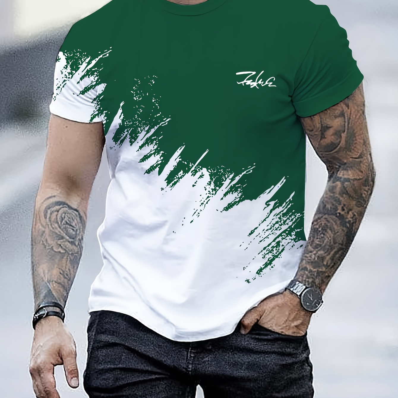 

Men's Color Crew Neck Short Sleeve T-shirt, Casual Summer T-shirt For And Vacation Resorts