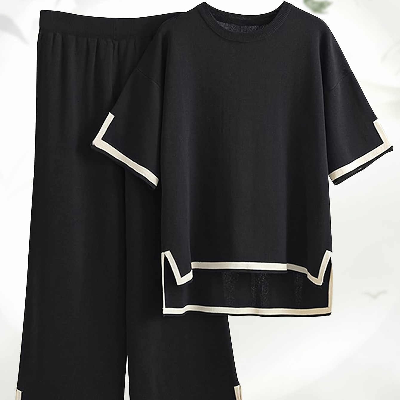 

Sweater Sets Women 2 Piece Lounge Sets Short Sleeve Knit Pullover Tops Wide Leg Pants