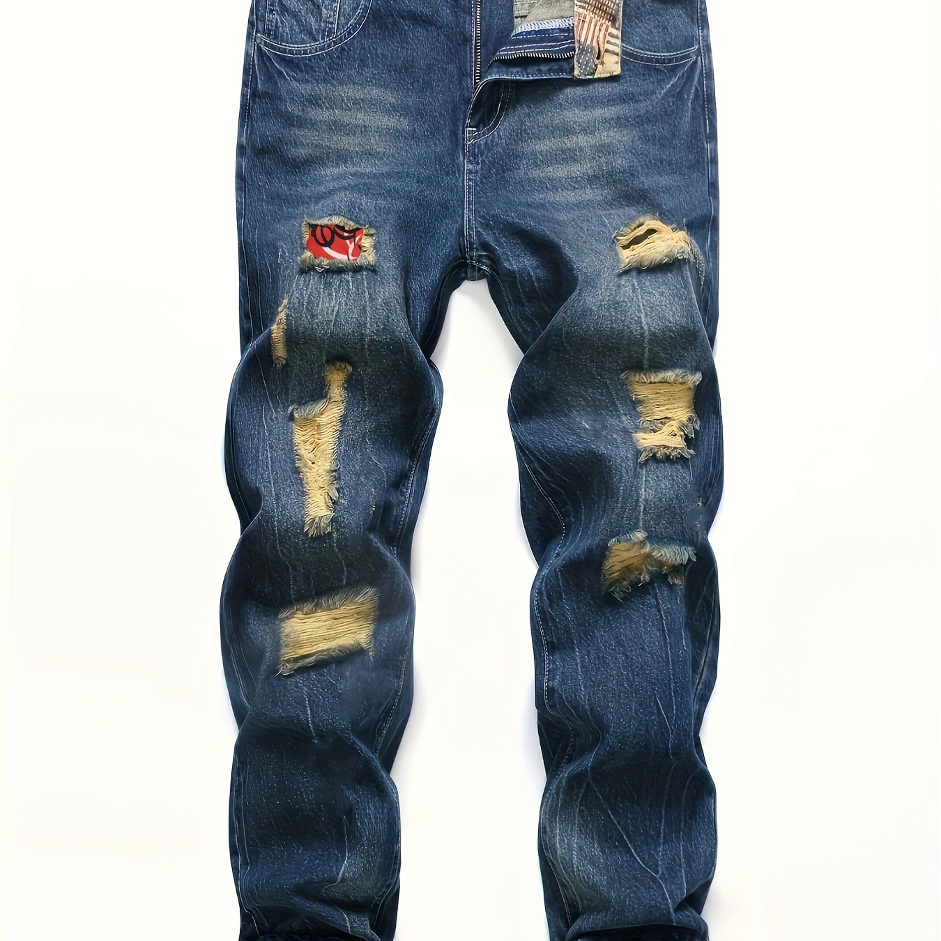 

Vintage Style Solid Ripped Denim Pants For Males, Leisure Stylish Jeans For Males, All-season Clothing