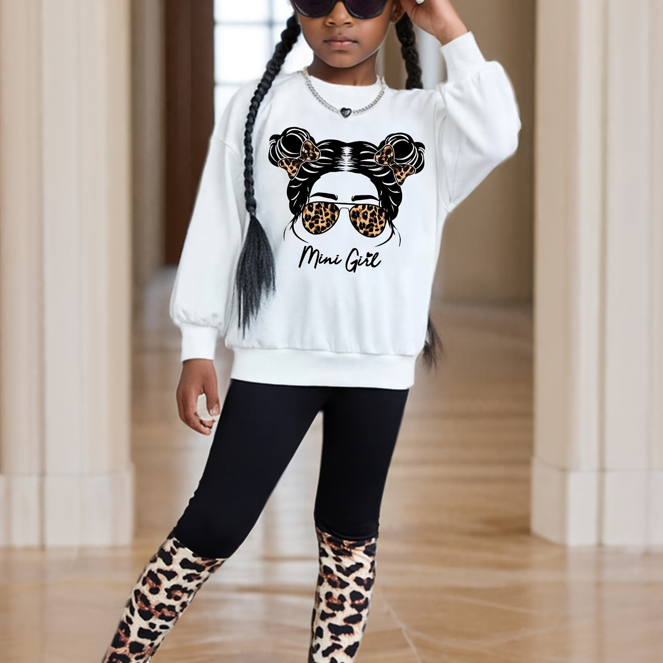 

1 Set 's Long-sleeve Sweatshirt Top + Splicing Leggings Pants - & Fall Outfit, As , Cloth