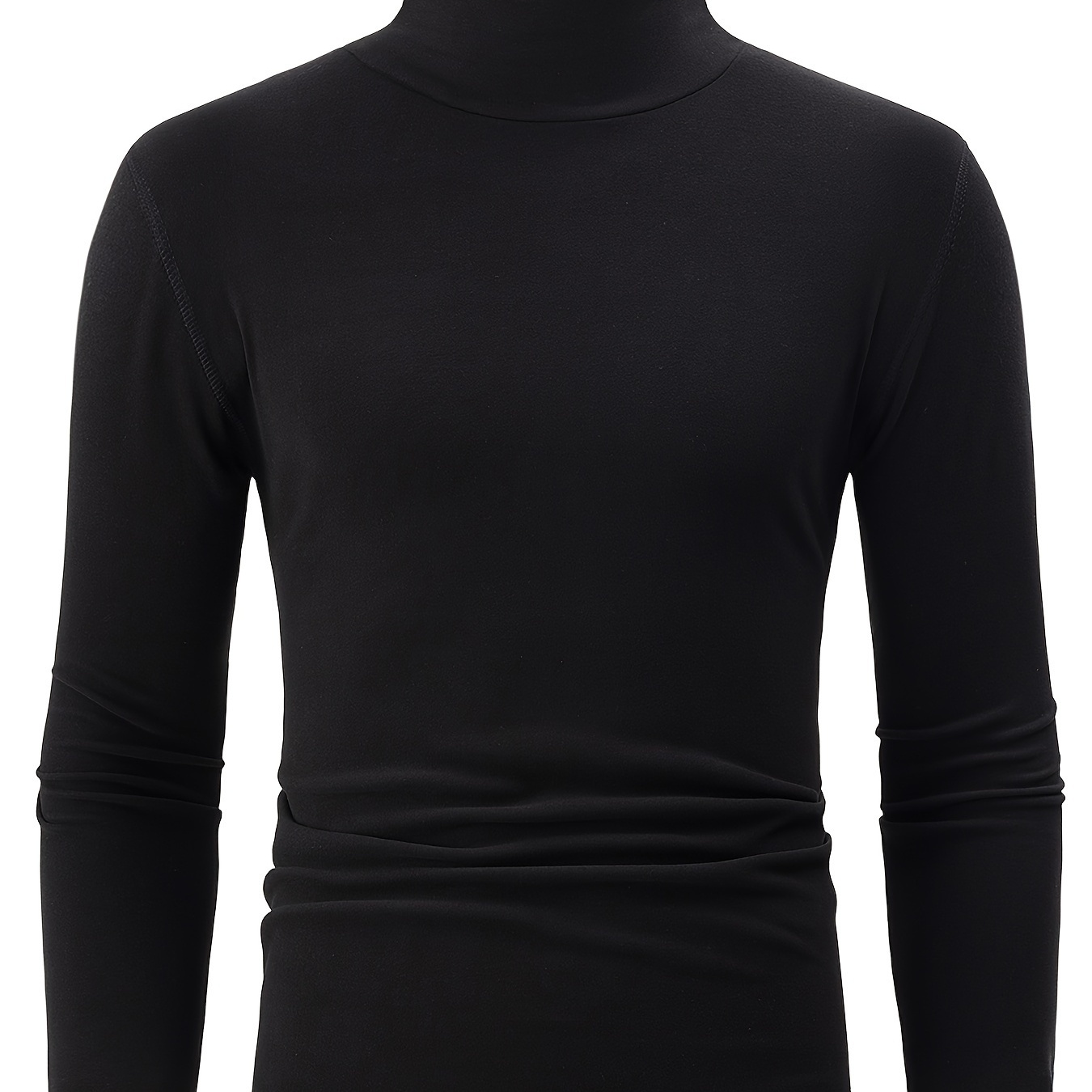 

Men's High Neck Long Sleeve T-shirt – Polyester Elastane , Solid Color, Medium Stretch, Knit Fabric, , Basic Warm Thermal Shirt For Fall/winter