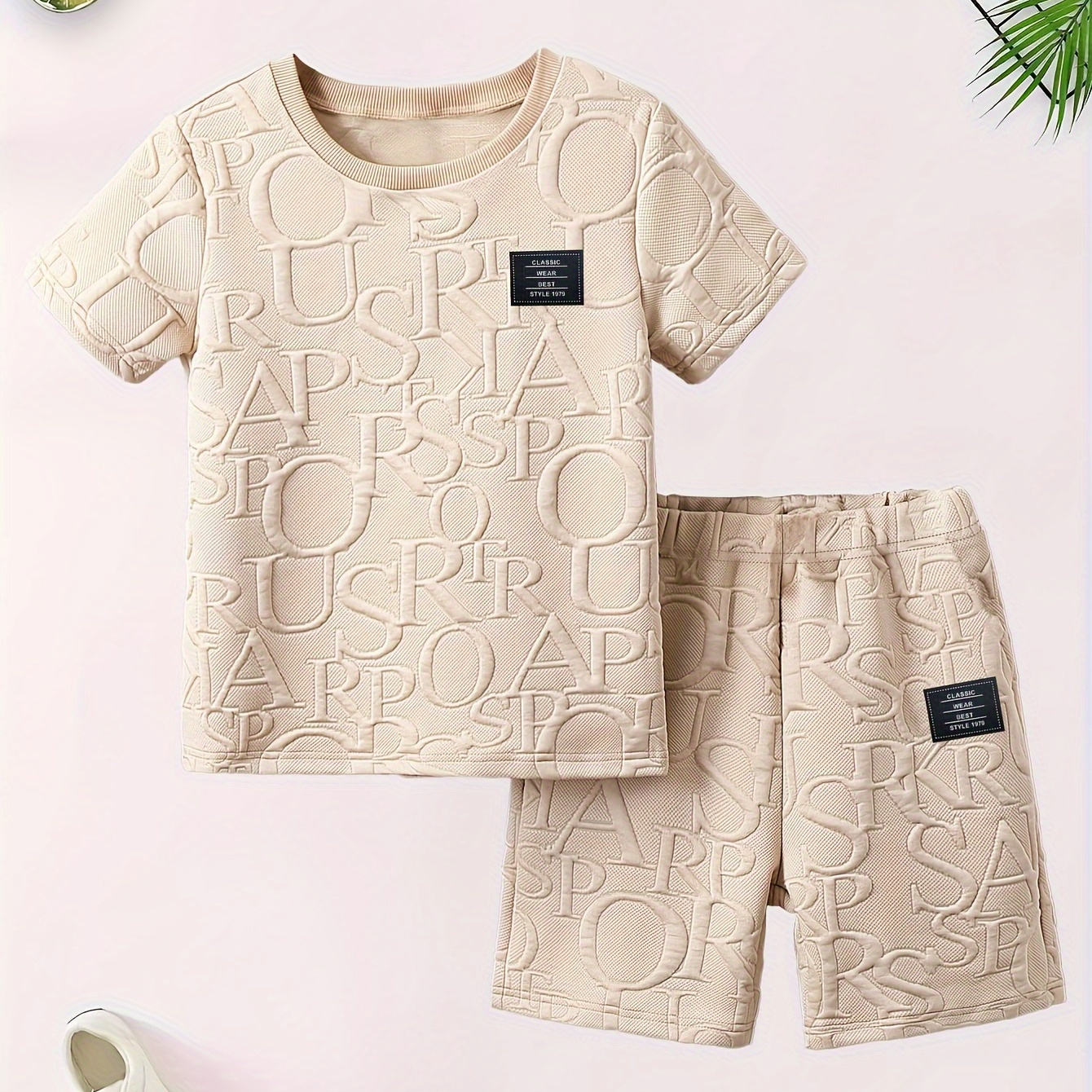 

2pcs Boys Casual Letter Embossing Comfortable Versatile Short Sleeve T-shirt & Shorts Set, Cool, Lightweight And Comfy Summer Clothes!