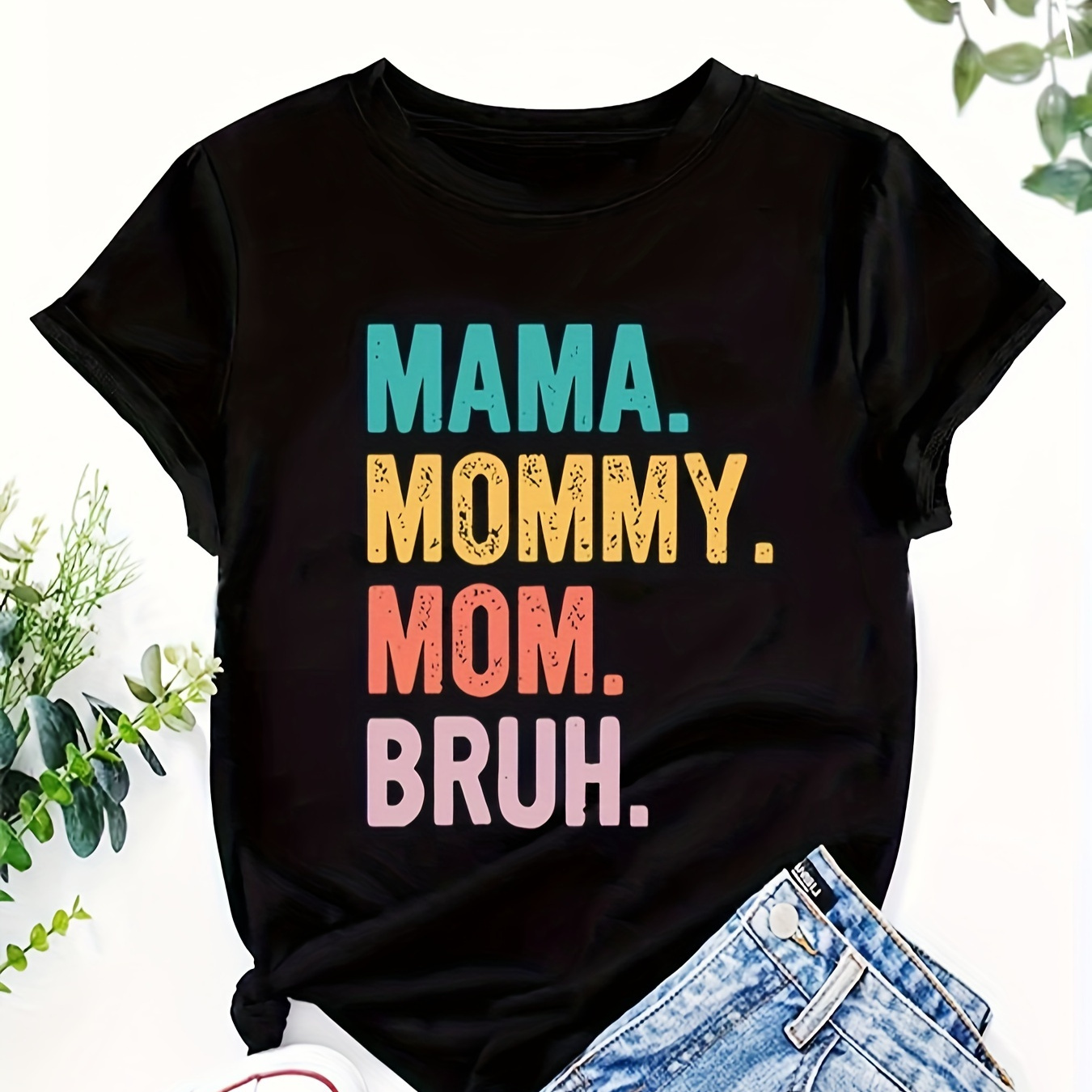 

Plus Size Mama Print T-shirt, Casual Crew Neck Short Sleeve T-shirt, Women's Plus Size clothing