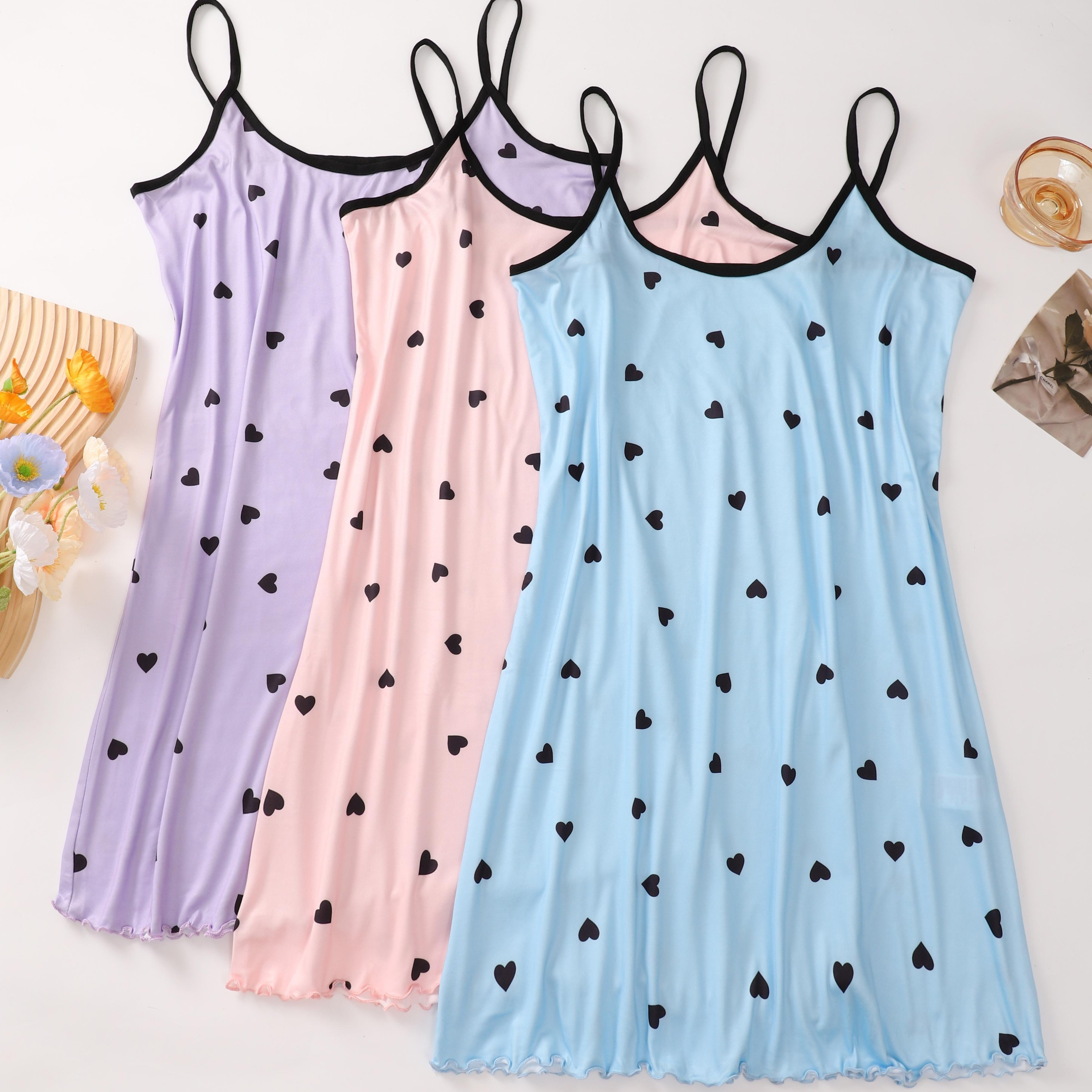 

3-pack Print Spaghetti Strap Nightgowns, Casual Polyester & Elastane Slip , Knit Fabric, All Season