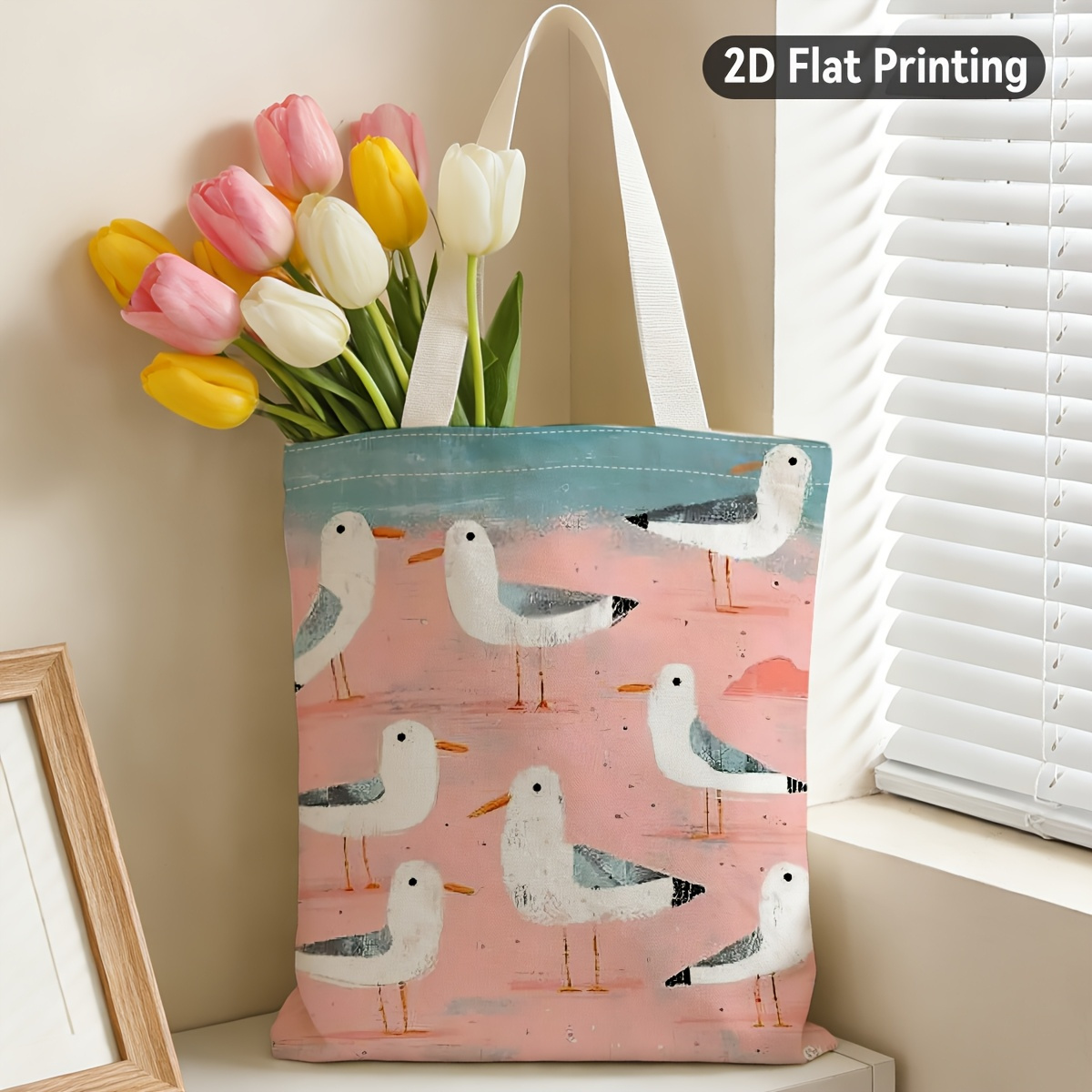 TEMU 2D Platte 1-delige Schattige Handgeschilderde Gieren op Roze Duurzame Draagtas, Duplex Prints Verlepte Gieren in Zachte Kleuren, Ideaal voor
